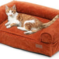 FUKUMARU Dog Couch Bed, Corduroy Cozy Cat Bed for Indoor Cats with Washable Cover, Supportive Waterproof Dog Beds Sofa for Small Dogs and Large Cats Cute, 28inch, Medium, Orange