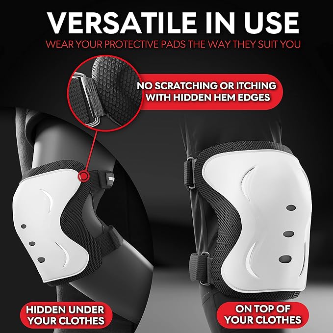 SKATEWIZ Skating Protective Gear Adults & Kids [6pc] incl. Knee Pads, Elbow Pads Wrist Guards for Roller Skating & Skateboarding