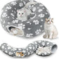 Cat Tunnel for Indoor Cats, Cute Peekaboo Cave with Dangling Balls, Pet Donut Tunnel Bed with Circle Mat for Puppy Kitten Rabbit, Grey