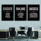 Framed Canvas Wall Art Success Quote, Office Wall Art, Black Large Poster, Positive Motivational Set of 3 Prints, Execute Failure Definition, Inspirational Print (A-3pcs,24x36inchx3pcs)