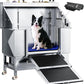 50" Dog Washing Station - 304 Stainless Steel, 27.4" Wide Ramp, Water-Storing Dog Bathing Station w/Swivel Wheels, Pet Proof Faucet, 2 Drawers, Dog Bathtub for Medium & Small Dogs