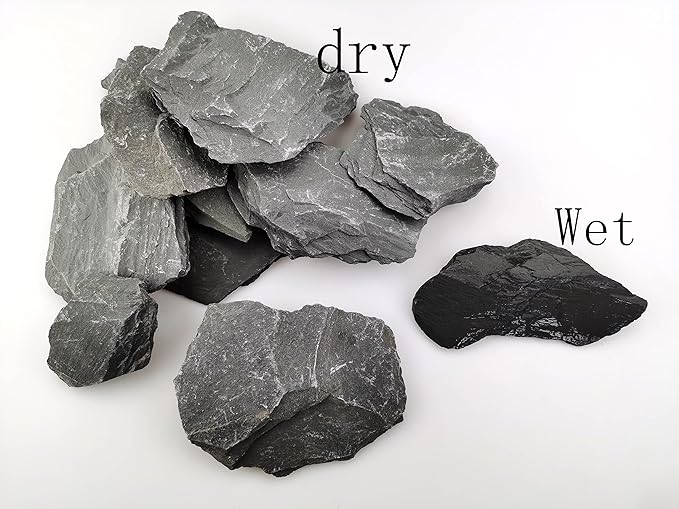 Voulosimi Natural Slate Rocks PH Neutral Stone Perfect Rocks for Aquariums, Landscaping Model,Tank Decoration,Amphibian Enclosures (3.5 LB, 5-7 inch)