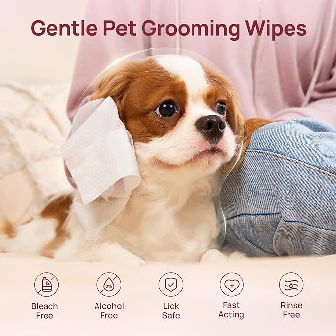 HICC PET Cleaning Deodorizing Wipes for Dogs & Cats, Vet Recommended Nourishes Smoothes Fur Pet Grooming Wipes with Fermented Coconut Oil (400 Counts (Thicken), Rose)
