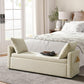 HULALA HOME Modern Storage Ottoman Bench with Throw Pillows, 59" Extra Long End of Bed Bench with Storage Pocket, Comfy Upholstered Footstool for Bedroom Entryway Living Room, Ivory