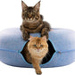 Cattasaurus Peekaboo Cat Cave for Multiple & Large Cats Up to 30-45 Lbs, Scratch Detachable & Washable Tunnel Bed, Comfy Donut Cat Cave (Blue, Jumbo)