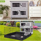 2 Story Rabbit Hutch Indoor Outdoor Rabbit Bunny House Guinea Pig Cage Wooden Pet House for Small Animals with 2 Large Rooms, Chewproof Ramp, Ventilation Door, Removable Trays (Grey)