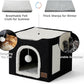 Bedsure Cat Beds for Indoor Cats - Large Cat Cave for Pet Cat House with Fluffy Ball Hanging and Scratch Pad, Foldable Cat Hideaway, 16.5x16.5x13 inches, Black