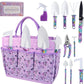 Gardening Tool Set 10-Piece, Heavy Duty Garden Tool Set with Purple Floral Tote Bag and Gift Box, Gardening Tools Kit with Ergonomic Non-Slip Handle, Ideal Gardening Gifts for Women Mom