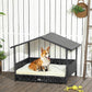 PawHut Wicker Dog House Outdoor with Canopy, Rattan Dog Bed with Water-Resistant Cushion, Raised Dog Bed for Small, Medium Dogs up to 66 lbs, 19.75" in Length, Black Wicker, White Cushion