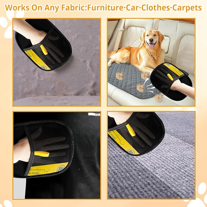 Upgraded Electrostatic Pet Hair Removal Glove - Reusable, Washable Mitt for Furniture, Carpet, Car Seat & Clothing - Efficient Cat & Dog Hair Remover