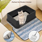 Stainless Steel Litter Box with Lid, 23.5" L x 15.8" W x 10.5" H, Large Metal Cat Box for Big Cats, High Sided Kitty Litter Box with Scoop & Pee Pads, Non-Sticky, Anti-Leakage, Easy to Clean (Black)