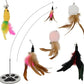 Interactive Cat Toys for Indoor Cats 2 in 1 Cat Wand Toys Solid Round Base Toys for Bored Indoor Adult Cats Self Play Feather Toy Bird Feather