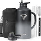 128 oz Insulated Water Bottle with Straw and Lid, One Gallon Stainless Steel Cup with Handle,Leakproof Metal Travel Jug Flask Mug Tumbler Cup With Carry Pouch and Brush,Keep Cold & Hot,Grey