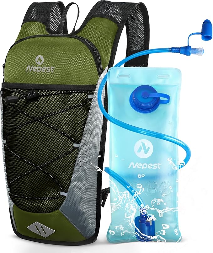 Nepest Hydration Backpack with 2L Water Bladder for Cycling, Water Backpack for Hiking Running, Lightweight Hydration Pack, Grey