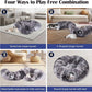 Odoland Cat Tunnels for Indoor Cats with Fluffy Plush Central Cat Couch and 20 Cat Toys, Tunnel Bed for Cats with Hanging Ball, Detachable Soft Mat and Variety Kitty Toy Set, Grey
