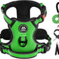 IVY&LANE No Pull Dog Harness for Large Dogs, Dog Vest Harness with Leash, Safety Belt and Storage Strap, Fully Adjustable Harness, 360° Reflective Strip, Soft Handle (Green, L)