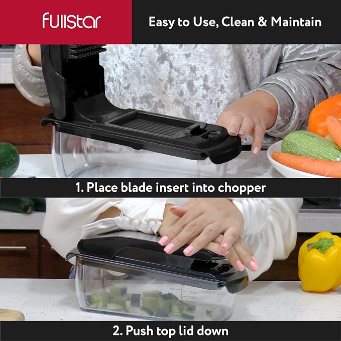 Fullstar Vegetable Chopper and Spiralizer - Food Chopper with Container, Fruit Slicer, Kitchen Gadgets & Accessories, Home Essentials (9 in 1, Black)