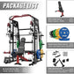 Mikolo Smith Machine, 2200lbs Squat Rack with LAT-Pull Down System & Cable Crossover Machine, Training Equipment with Leg Hold-Down Attachment