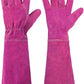 HANDLANDY Ladies Leather Gardening Gloves, Thorn Proof Women Rose Pruning Garden Yard Glove, Heavy Duty Long Sleeve Gloves (Small, Rosy)