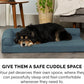 Furhaven Cooling Gel Dog Bed for Large/Medium Dogs w/ Removable Bolsters & Washable Cover, For Dogs Up to 55 lbs - Pinsonic Quilted Paw L Shaped Chaise - Bluestone, Large