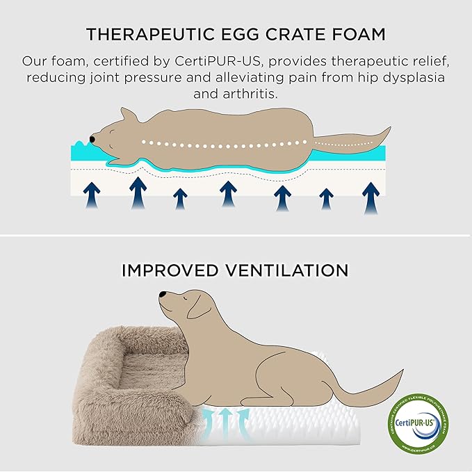 Bedsure Orthopedic Dog Beds Large Sized Dog - Washable Large Dog Cat Bed Waterproof, Comfort Dogs Couch Sofa with Washable Removable Cover, Pet Bed with Nonskid Bottom, Long Faux Fur-Taupe, 35"