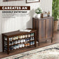 Shoe Bench Storage Rubberwood, Entryway Bench with 3-Tiers Height Adjustable, Shoe Rack Front Door Entrance Organizer for Hallway Living Room, Mudrooms, Walnut,31.5"