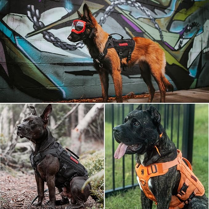 OneTigris No Pull Tactical Dog Harness for Medium Dogs, Mesh Design Breathable Military Dogs Molle Vests with Handles, Service Dog Vest Harness for Walking Hiking Training (L, Black)