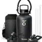 Trebo 64oz Water Bottle Insulated,Large Stainless Steel Water Jug with 3 Lids, Triple Wall Vacuum Sports Thermo bottle Keep Hot 24 Hours & Cold 48 Hours,Wide Mouth Flask,Black