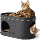 DownyPaws Cat House for Indoor Cats, Cat Bed Cave for Multiple & Large Cats Up to 22 Lbs, Scratch Resistant Peekaboo Cat Caves, Foldable Tunnel Enclosed Bed, PeekaPurr, Sesame Gray