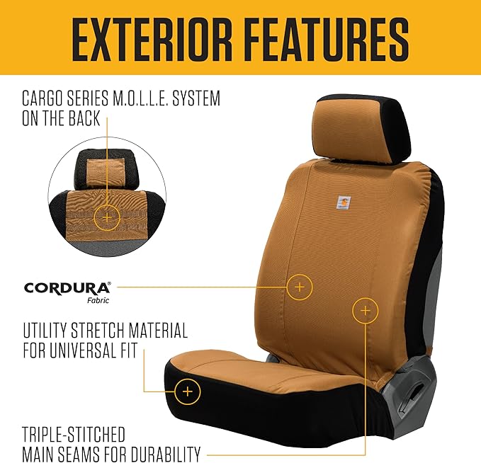 Carhartt Universal Nylon Duck Canvas Fitted Bucket Seat Cover, Durable Seat Protection with Rain Defender, Single, Bluestone