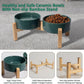 Elevated Ceramic Dog Bowl Set - Raised Feeding Bowls with Non-Slip Bamboo Stand - Small Pet Dishes for Food and Water - Ideal for Cats and Puppies - 16.23 OZ - 2 Cups - 480 ML
