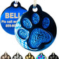 Engraved Pet Tag for Dogs and Cats - Personalized Front & Back up to 4 Lines of Text Custom Engraved ID, Round Paw Print Solid Plating Stainless Steel Blue Regular