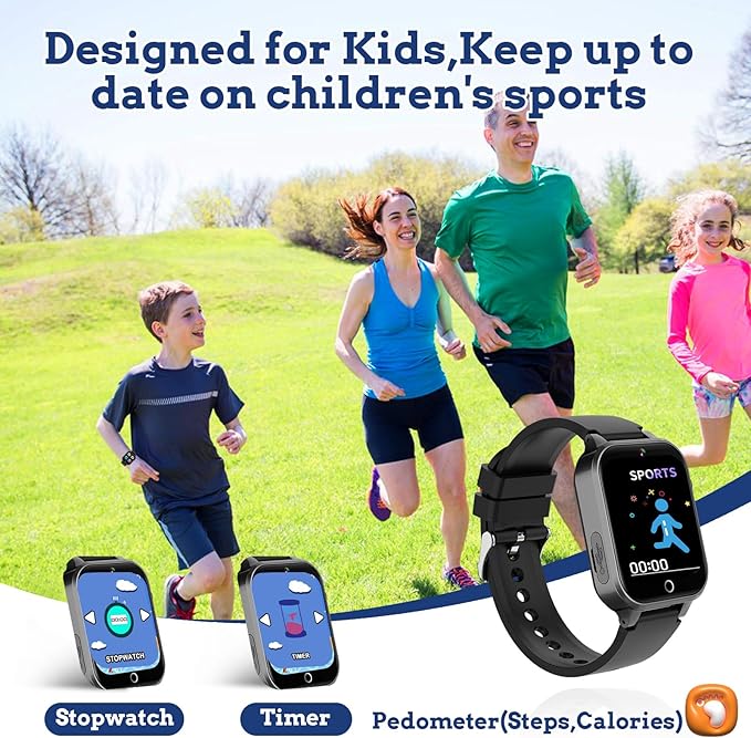 Goodatech Smart Watch for Kids 4-12 Years Boys Girls, 26 Puzzle Games,HD Camera,Video Music Player,Pedometer,Flashlight,Calendar,Alarm Clock,Aluminum Case,Sport Band (Black)