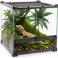 Mini Reptile Glass Terrarium 12"x12"x12" Durable Reptile Habitat Tank with Heat Resistant Aluminum Alloy Frame, Double Swinging Doors with no Jam by Sand and Other Debris