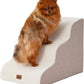 Beige Curved Dog Stairs Ramp for Small Dogs & Cats 17" H, 3-Step Dog Steps for Couch Sofa and Chair, Pet Stairs for Cats, Non-Slip Balanced Pet Steps