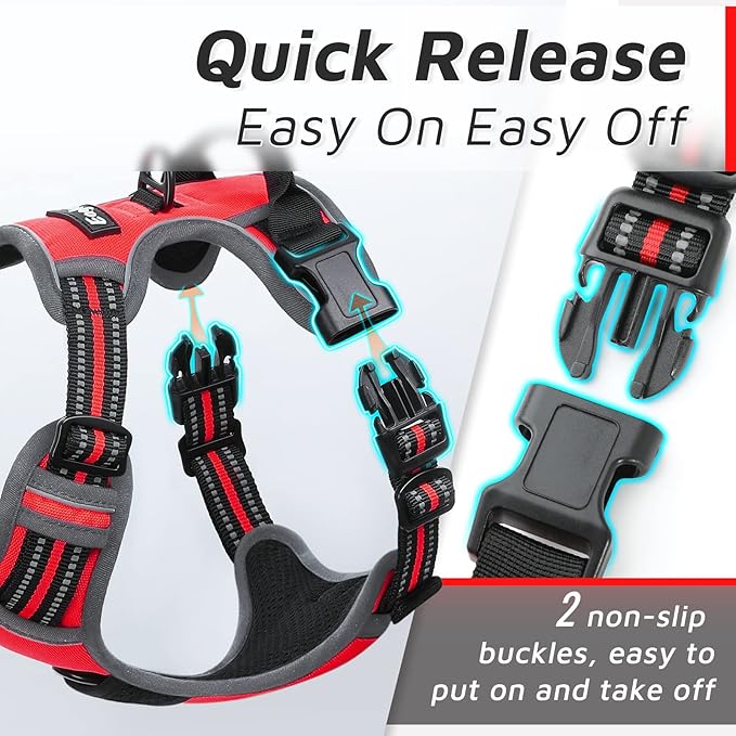Eagloo Dog Harness Large Breed, No Pull Service Vest with Reflective Strips and Control Handle, Adjustable and Comfortable for Walking, No Choke Pet Harness with 2 Metal Rings, Red, XL