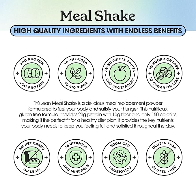Fit & Lean Meal Shake, Fat Burning Meal Replacement, Protein, Fiber, Probiotics, Vanilla, 1lb, 10 Servings Per Container