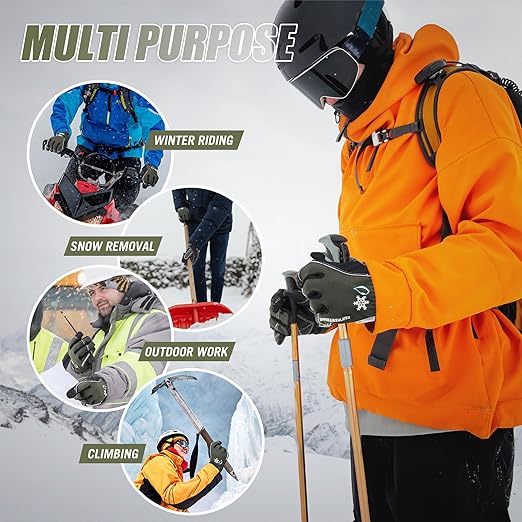 HANDLANDY Winter Insulated Work Gloves, 3M Thinsulate Thermal Water-Resistant Gloves for Men Women Touch Screen, Warm Ski Snowboard Cold Weather Gloves (Army Green, Medium)