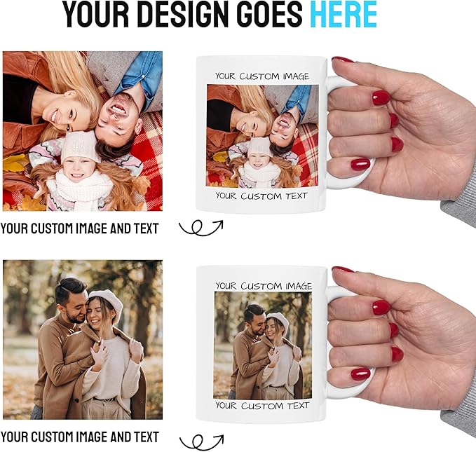 Personalized Coffee Mug – Custom Photo, Text, or Logo Ceramic Mug Tea Cup | Taza Personalizada with Picture or Message | Customized Gift Idea for Men & Women, Mom, Dad, Friends - White/Yellow | 11oz