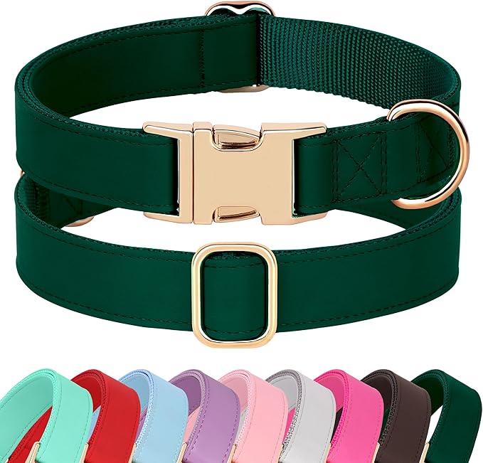 PET ARTIST Soft PU Leather Dog Collar, Bright Color & Durable Dog Collar Leather with Rose Gold Quick Release Metal Buckle, Adjustable Nylon Padded Pet Collars for Medium Dogs, Neck Fit 13-19"