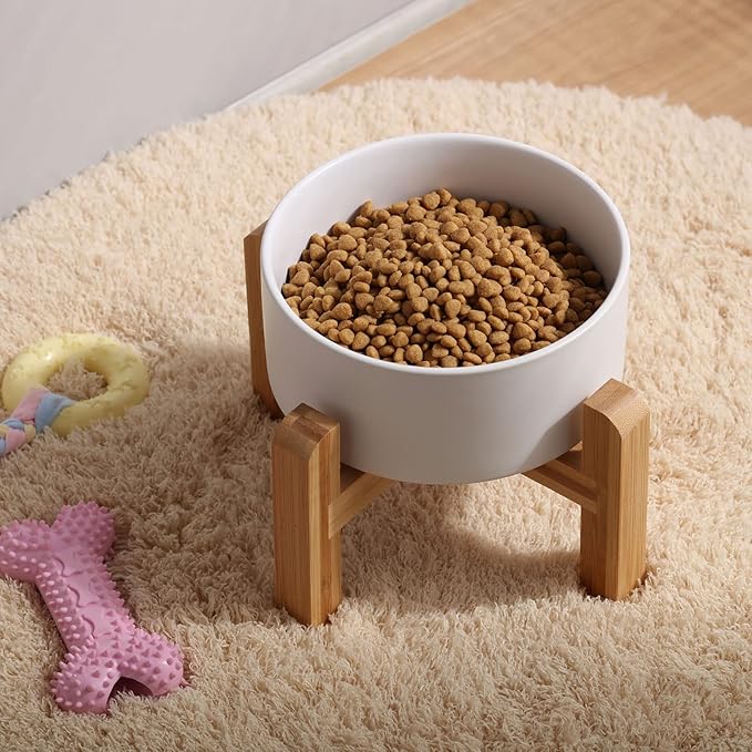 Petygooing 28 OZ White Elevated/Raised Ceramic Dog Bowl for Small and Medium Breeds, Dog Food Water Dish with Stand,Pet Feeding Bowl with Anti Slip Rubber for Cats Small and Medium Dogs (3.6 Cups)