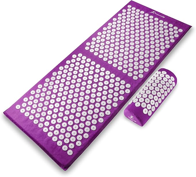 ProsourceFit Acupressure Mat and Pillow Set for Back/Neck Pain Relief and Muscle Relaxation, Large - Gray/Gray