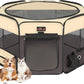 Aivituvin Portable Pet Playpen, Foldable Dog Tent Crate Cage for Puppies and Cats, Exercise Pop Up Dog Kennel with Carrying Case Indoor Outdoor, Waterproof and Zipper Top Cover Door, Brown