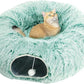 AUOON Cat Tunnel Bed for Indoor Cats - Circle Peekaboo Cat Cave with Washable Mat for Indoor Cats Kitten Kitty Puppy Rabbit Ferret (Green)