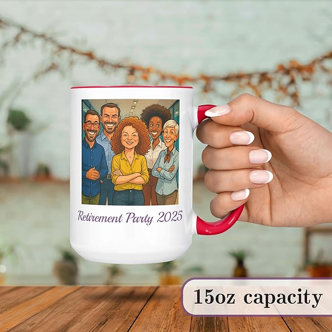 Personalized Coffee Mug, Custom Photo Caricature Gift, Funny Customized Coffee Gift for Men & Women, Custom Mugs with Pictures, Red 15oz Customized Ceramic Tea Cup