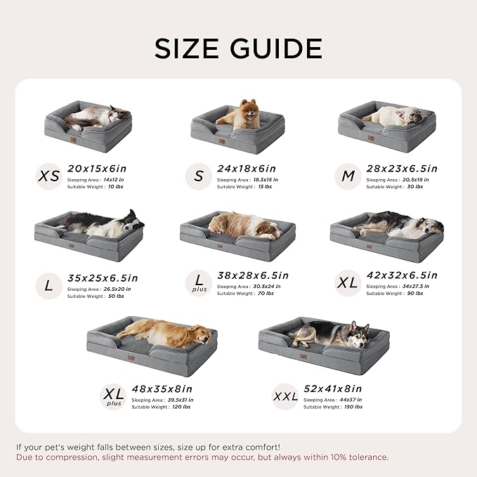 Bedsure Orthopedic Dog Bed Medium Size Dogs - Washable Medium Dog Cat Bed Waterproof, Comfort Pet Couch Sofa with Washable Removable Cover, Pets Bed with Nonskid Bottom, Grey, 28"
