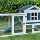 Large Outdoor Rabbit Hutch Weatherproof 2-Story Chicken Coop & Bunny Cage, Wooden Indoor/Outdoor Pet House with No-Leak Tray, Waterproof Roof & Pull-Out Tray (56.8" L x 34.7" H, Grey Blue&White)
