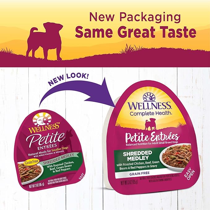 Wellness Petite Entrées Shredded Medley with Roasted Chicken, Beef, Green Beans & Red Peppers, 3-Ounce Cup (Pack of 12)