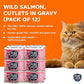 Wet Cat Food Canned Salmon Cutlets in Gravy, 100% Mercury-Tested, Moist Can Fish for Cats, Grain-Free, Protein, Non-GMO, Pack of 12