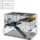 PawHut Large Hamster Cage with Deep Tempered Glass Bottom, 3 Tiers Hamster Tank with Running Wheel, Hut, Water Bottle, Dish, Rat Cage for Syrian, Dwarf, Gerbils, Mouse, 31" x 19" x 21.5", Black